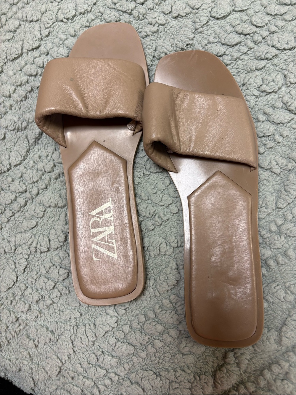 ZARA Neutral Padded Slide Sandals in Light Brown